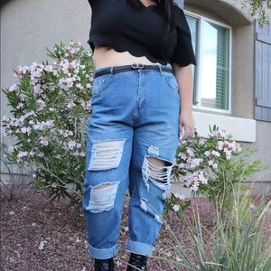 Distressed mom jeans